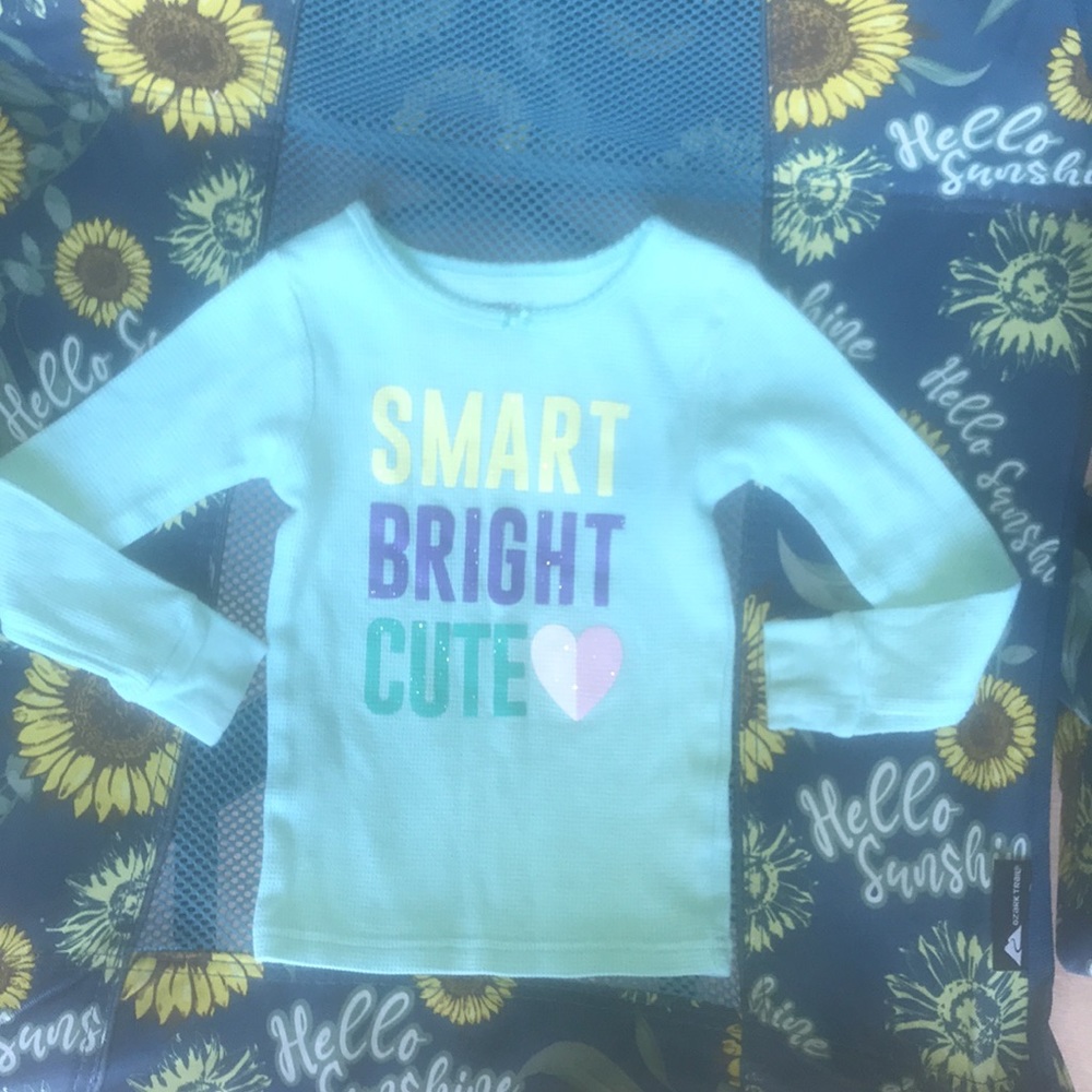Girl's Light Blue Long Sleeve Shirt says " Smart Bright Cute" 4T